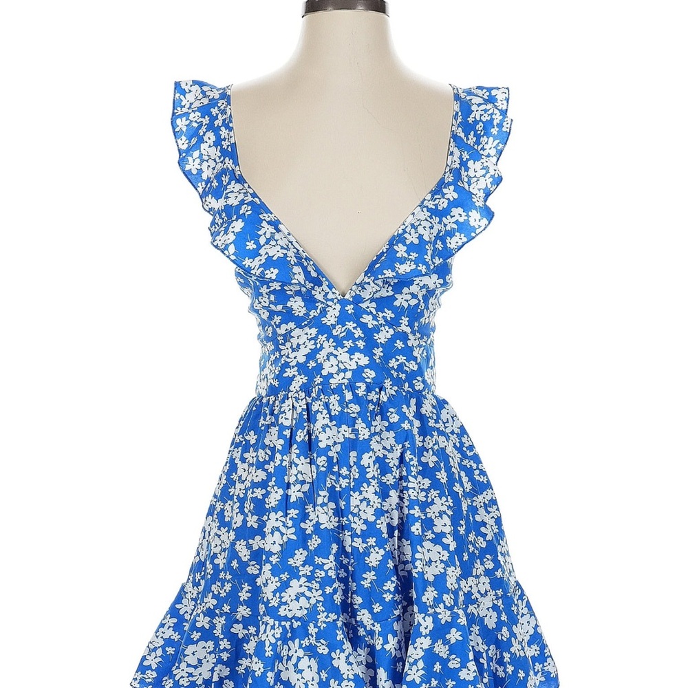 Blue and White Sleeveless Sundress with Flutter Sleeves